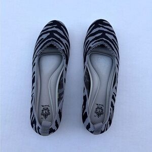 French Blu Women’s Zebra Print Slip-On Flats - Gray/Black